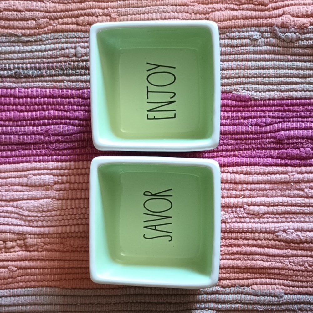 Rae Dunn Savor Enjoy Artisan Collection Magenta Small Mini Square Bowl Set of 2